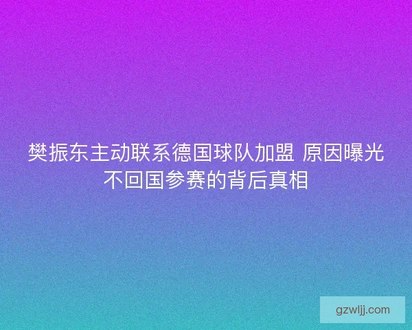樊振东主动联系德国球队加盟 原因曝光不回国参赛的背后真相
