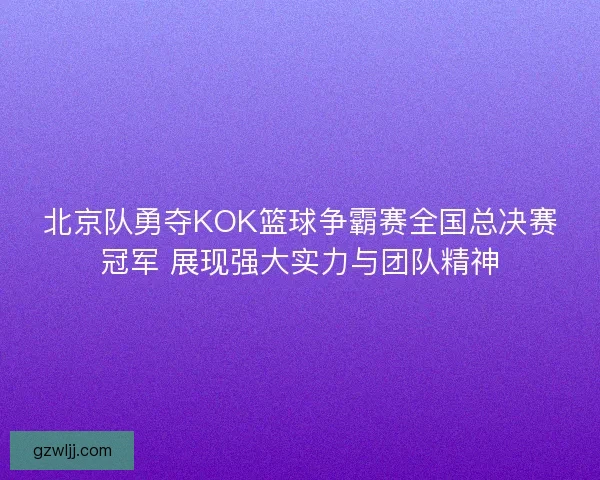 北京队勇夺KOK篮球争霸赛全国总决赛冠军 展现强大实力与团队精神 北京队勇夺KOK篮球争霸赛全国总决赛冠军 展现强大实力与团队精神